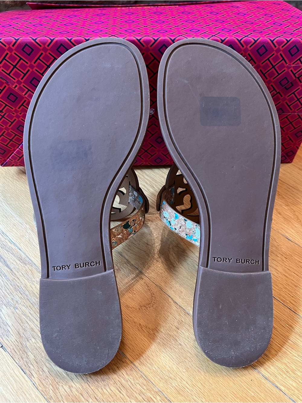 Tory Burch Blue Confetti Miller Welt Cork Sandals - Picture 11 of 12